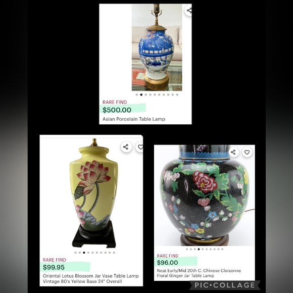 Vintage Porcelain Hand Painted Lamp - Gold Gilding, Marbleized - Picture 8 of 8